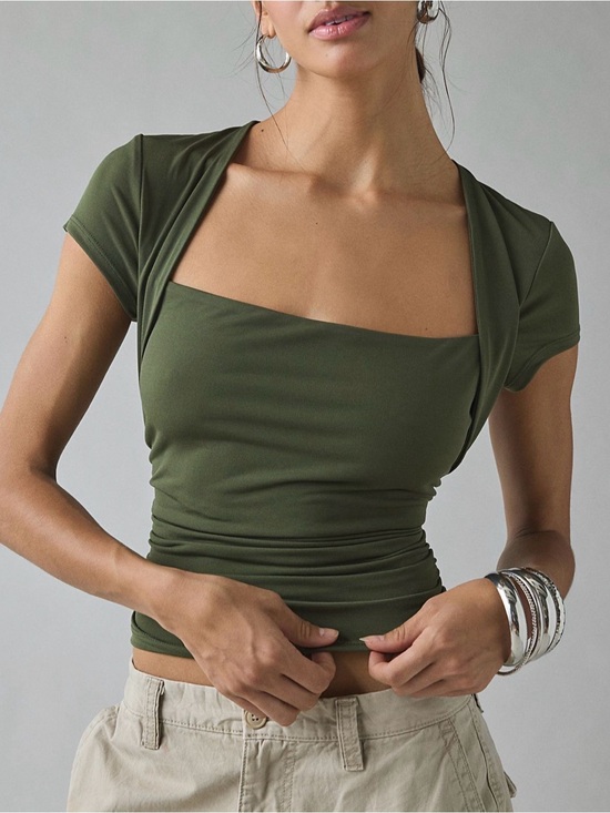 Urban Outfitters Tops - Urban Outfitters Green Cropped Cap Sleeve Shrug Top